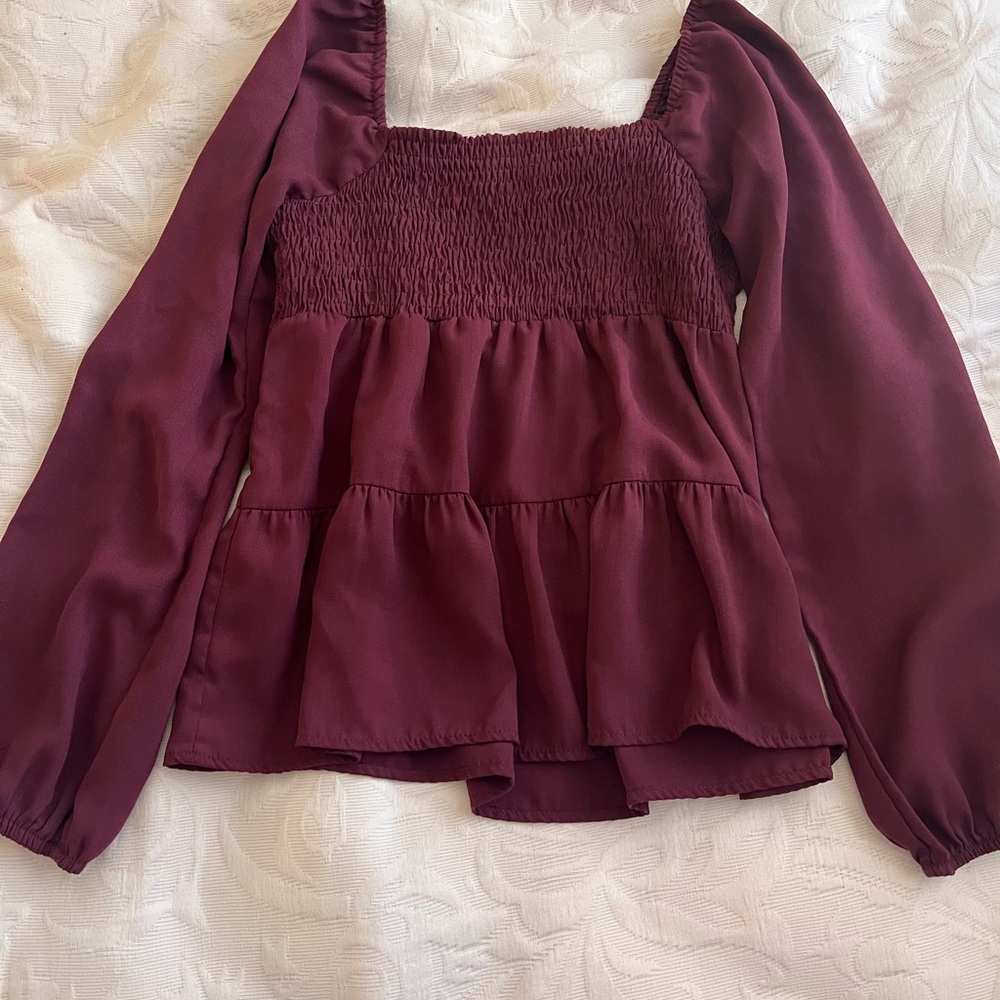 Burgundy Flowy BabyDoll Top